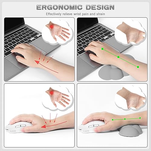 Ergonomic Cloud Mouse Wrist Rest with Coaster, Soft Memory Foam Wrist Support Pad Cushion for Mouse Computer Laptop Office PC Gaming Home, Non-Slip Base, Massage Holes Design, Wrist Pain Relief - color: 2 in 1 Set-grey