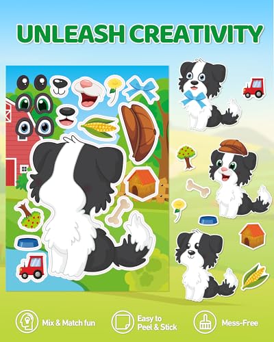 Aowplc 48 Sheets Farm Animal Make‑a‑Face Stickers for Kids & Toddlers – 12 Unique Mix‑and‑Match Designs – Farm Party Favors, Birthday Supplies, Activities & Crafts - style: Farm Fun