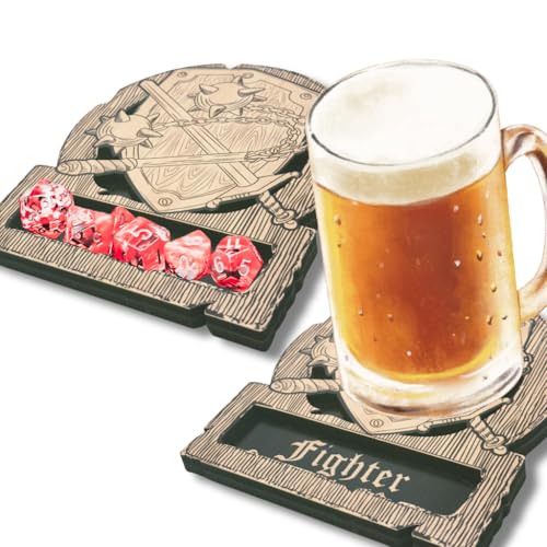 Dungeons and Dragons Dice Tray Coaster - DND Accessories - D&D Game Room Decor - Cute Wood Drink Coasters - Dungeons and Dragons Starter Set Gift - DND Miniatures Dice Tower - Set of 1 Fighter Class - color: Fighter