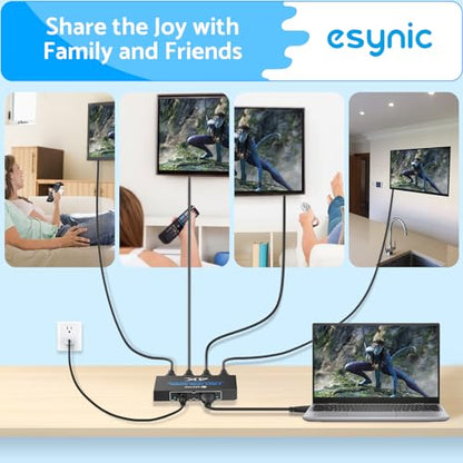 eSynic Professional HDMI Splitter 1 in 4 Out 4K@30HZ 4 Way HDMI Adapter 4k HDCP 1.4 Hdcp Bypass Splitter Plug&Play for Fire Stick PS4 Blu-ray Player etc[No Extend Mode][No Switcher][No CEC] - size: 1 In 4 Out