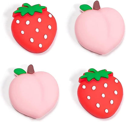 PERFECTSIGHT Cute Peach Strawberry Thumb Grip Caps for Switch 2, PS5, PS4, Xbox Series X/S, Xbox One, Switch PRO Controller, 4PCS Kawaii Soft Rubber 3D Analog Thumbsticks Grips Joystick Cover - color: Peach+Strawberry
