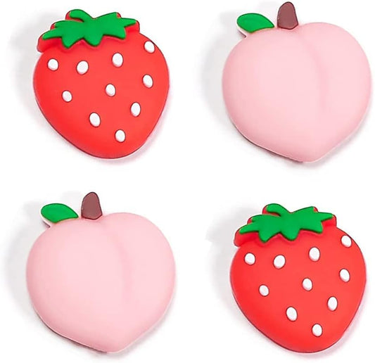 PERFECTSIGHT Cute Peach Strawberry Thumb Grip Caps for Switch 2, PS5, PS4, Xbox Series X/S, Xbox One, Switch PRO Controller, 4PCS Kawaii Soft Rubber 3D Analog Thumbsticks Grips Joystick Cover - color: Peach+Strawberry