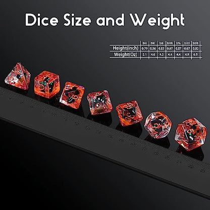 Black Cat Gaming Dice Set D&D, DNDND 7PCS Resin DND Dice with Velvet Bag for Dungeons and Dragons Role Playing Games and Tabletop Games（Black Cat - color: Cat-black