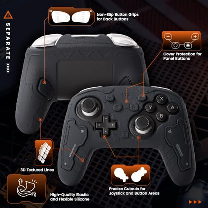 GesTac Silicone Case Compatible with Switch 2 Pro Controller, Protective Cover Skin, Tactical Anti-Slip Grip Cover, Shockproof Soft Silicone Sleeve, Sweat-Resistant, 3D Texture – Black