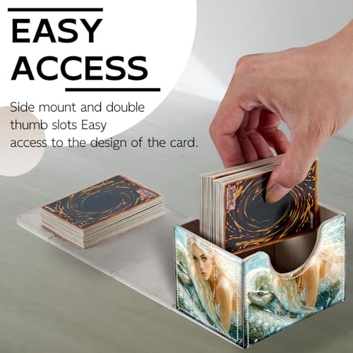 Trading Card Storage Box, Holds 100+ for MTG Cards, PU Leather with Magnetic Closure, Blonde Maiden with Serpent in Water Durable Deck Box for Magic the Gathering, Trading Card Games - color: Blonde Maiden with Serpent in Water