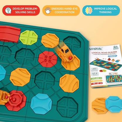 burgkidz Montessori STEM Toys for Kids: Logical Road Builder Board Game | 180+ Brain Teaser Puzzles on 8 Mega Boards - Develops Logic Skills for Preschoolers - Montessori Gifts for Boys Ages 3-8 - size: large size
