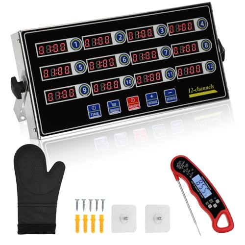 Commercial Kitchen Timer for Cooking, 12 Channel Timer Restaurant Kitchen Supplies, Heavy-Duty Timer - Stainless Steel | Digital LED Technology | Reminder Function | Loud Alarm - size: 12 channel
