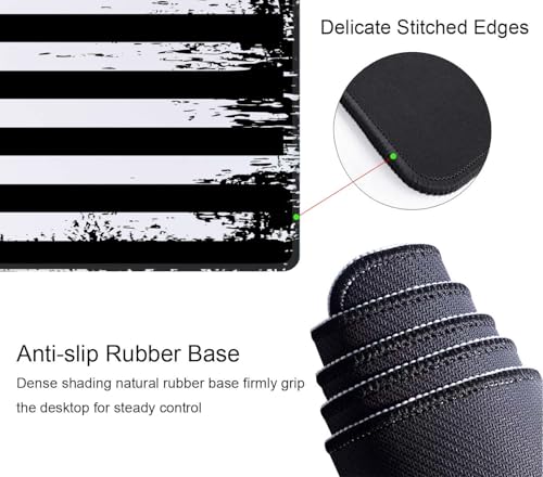 Large Gaming Mouse Pad with Stitched Edges, Grunge American Flag USA Flag Black and White Desk Mat, Extended Keyboard Pad, Non-Slip Rubber Base Desk Pad for Keyboard and Mouse, 31.5X11.8 inch - color: Grunge American Flag USA Flag Black and White