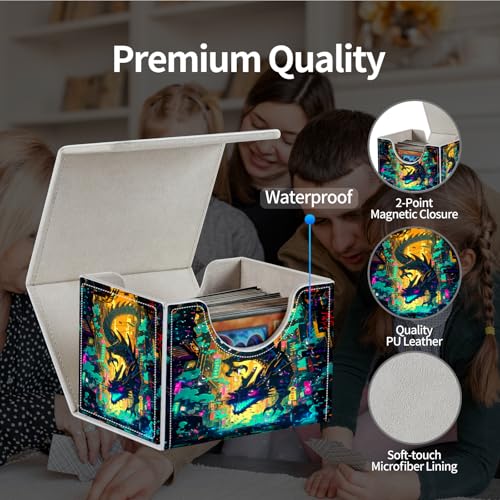 PU Leather Deck Box for MTG Commander Cards, Fits 100+ Double Sleeved Cards, Secure Magnetic Trading Card Storage Case for TCG CCG,Cyberpunk City Dragon - color: Cyberpunk City Dragon