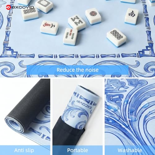 excovip Blue Mahjong Mat for Table, 31.5" x 31.5" Non-Slip Noise Reduction Mahjong Mat for Gifts, Mahjong, Poker, Board Games, Dominoe 1075 - color: 31.5x31.5inch-light Blue