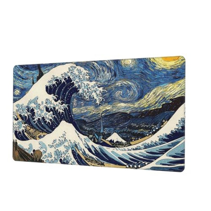 MTG Playmat Painting Starry Night Wave TCG Play Mat Original Hand-Painted Smooth Surface Stitched Edges Non-Slip Rubber Base for Trading Card Games Board Games 23.5x13.8in