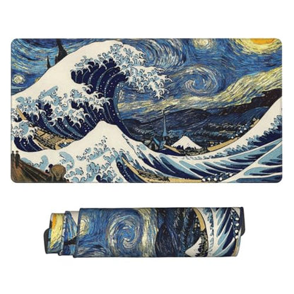 MTG Playmat Painting Starry Night Wave TCG Play Mat Original Hand-Painted Smooth Surface Stitched Edges Non-Slip Rubber Base for Trading Card Games Board Games 23.5x13.8in