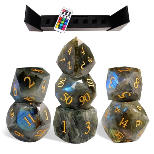 Unique Gemstone Dice Set 7PCS, Handmade Natural Stone Polyhedral DND Dice with Premium Gift Case for Board Game Lovers Birthday Gift - color: Zs-lc