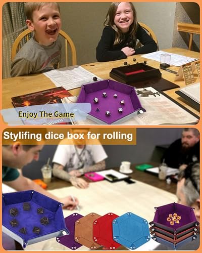 2 PCS Folding Dice Rolling Tray, Portable Hexagon Tray Dice Holder, Velvet Holder Storage Box for UNO Casino Games Dungeons and Dragons RPG Dice Gaming and Other Table Games (Black) - color: Black