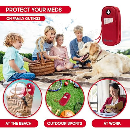 PracMedic Bags Epi Pens Carrying Case- Insulated Epipen Carry Case (Red) | Holds 2 Epi Pens, Auvi-Q or Neffy, Inhaler & Antihistamine. Medical Case for Allergy, Asthma & Diabetes Medicines - color: Red