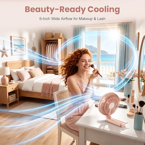 Portable Handheld Fan, 10000mAh Rechargeable 6-Inch Personal Fan for Travel | Ultra Quiet Foldable Desk Fan, 5-Speed Battery Operated Fan with Up to 40H Runtime and Digital Display for Travel and Makeup - color: Pink