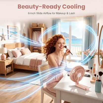 Portable Handheld Fan, 10000mAh Rechargeable 6-Inch Personal Fan for Travel | Ultra Quiet Foldable Desk Fan, 5-Speed Battery Operated Fan with Up to 40H Runtime and Digital Display for Travel and Makeup - color: Pink