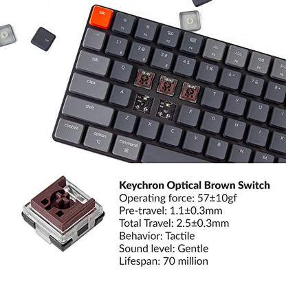 Keychron K3 75% Layout 84-Key Ultra-Slim Hot-Swappable Wireless Bluetooth Mechanical Keyboard with Low-Profile Keychron Optical Brown Switch/White LED Backlight/USB Wired for Mac Windows-Version 2 - color: Low-profile Keychron optical brown switch