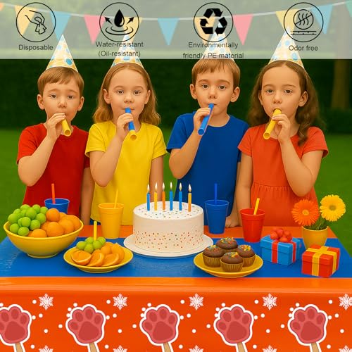 3pcs Dog/Cat Paw Birthday Tablecloths, 54"x108" Plastic Disposable | Animal Theme Party Supplies, Puppy Table Covers, Rectangle Orange Blue Table Cloth, Ice Cream Summer Vacation Pool Party - color: Claw Ice Cream, size: 3pcs