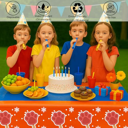 3pcs Dog/Cat Paw Birthday Tablecloths, 54"x108" Plastic Disposable | Animal Theme Party Supplies, Puppy Table Covers, Rectangle Orange Blue Table Cloth, Ice Cream Summer Vacation Pool Party - color: Claw Ice Cream, size: 3pcs