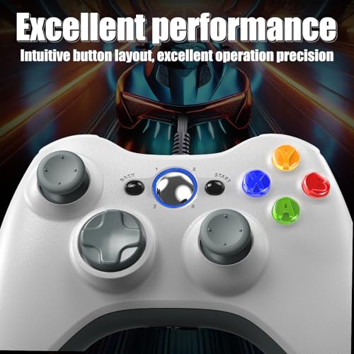 Gamrombo Wired Controller for Xbox 360-2 Pack, Compatible with xbox 360/360 S/360 E, with Dual-Vibration, 2.5mm headphone Jack - color: White