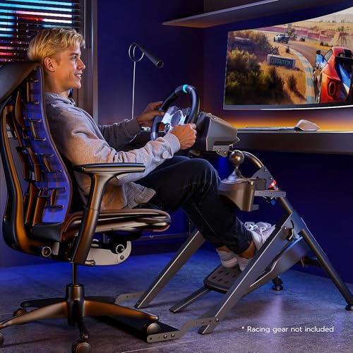 ARES WING Foldable Sim Racing Wheel Stand with Chair Fixing Slot | Formula & GT Racing Simulator Cockpit Compatible with Fanatec Thrustmaster Logitech Moza Racing Games for PS5 PS4 Xbox and PC - size: Stand with Chair Fixing