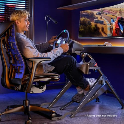 ARES WING Foldable Sim Racing Wheel Stand with Chair Fixing Slot | Formula & GT Racing Simulator Cockpit Compatible with Fanatec Thrustmaster Logitech Moza Racing Games for PS5 PS4 Xbox and PC - size: Stand with Chair Fixing