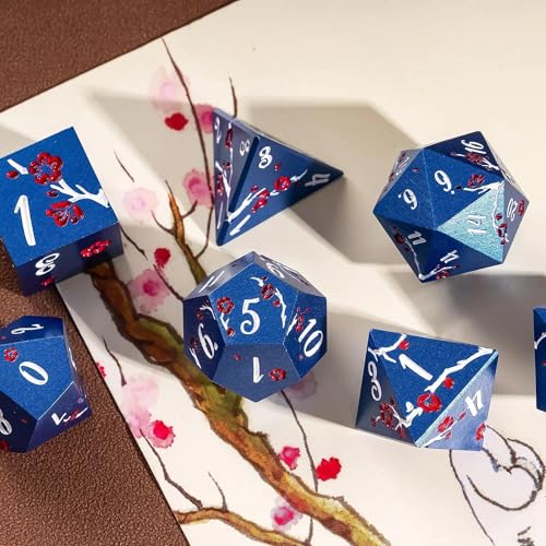 UDIXI Metal Dice Set D&D, 7PCS Flower Metal DND Dice Set Blue for RPG | Red Flower, Metal Case Packaging, Heavy Metal Dice, D&D Gift, for Dungeons and Dragons Role Playing Games Tabletop Games - color: Blue-white