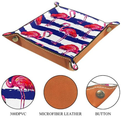 Pink Flamingo Birds Dice Tray PU Leather Dice Trays Folding Dice Holder Tray for Dice Games Like RPG, DND and Other Table Games