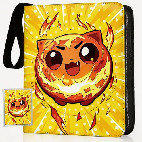 Trading Card Binder Small 4 Pocket,capacity of 400 Cards, 50 Clear Sheets Included, 3 Rings And Zipper, Cards Binder, Collector Binder, Water Proof with Dragon Design (RedFire Ball, Small) - color: RedFire Ball, size: Small