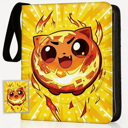 Trading Card Binder Small 4 Pocket,capacity of 400 Cards, 50 Clear Sheets Included, 3 Rings And Zipper, Cards Binder, Collector Binder, Water Proof with Dragon Design (RedFire Ball, Small) - color: RedFire Ball, size: Small