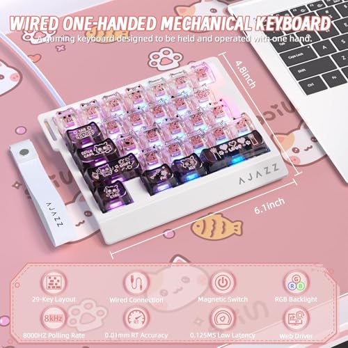 A.JAZZ AK029 Wired 29 Keys One-Handed RGB Gaming Keyboard with 8000HZ,0.01mm RT Magnetic Switches Adjustable Actuation,Hotswappable Mechanical Keyboard,Aluminum Plate,Web Driver for Gamers-Black Pink - color: Back & Pink