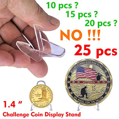Challenge Coin Display Stand Coin Holder, 25 PCS 1.4" Acrylic Stands for Display Coins Easel Trading Cards Challenge Medals Casino Chips or Other Small Items at Museum Home Decoration Birthdays Tables - size: 25 PCS / 1.4"