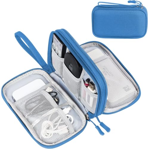 FYY Electronic Organizer, Travel Tech Pouch Bag, Cable Organizer Cyan | Wrist Strap, Waterproof, Double Layers Portable Electronics Travel Carrying Case for Cord, Charger, Daily Business Trips Use - color: Cyan, size: Small