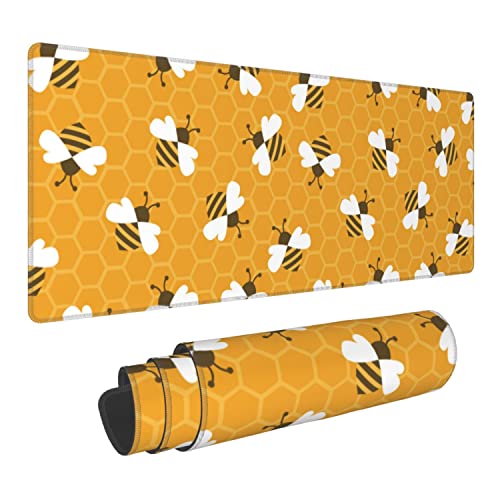 Bee with Honey Extended Gaming Mouse Pad Large Desk Mat with Non-Slip Rubber Base and Stitched Edges,Keyboard Mouse Mat Desk Pad for Work,Game,Office,Home 35.4 * 15.7 Inch - color: Bee With Honey