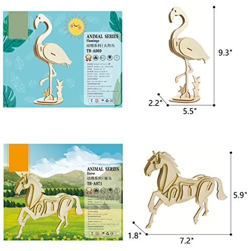 3D Wooden Wild Animal Puzzle - 6 Piece Set Wood Wild Animals Skeleton Assembly Model Kits - Wooden Crafts DIY Brain Teaser Puzzle - STEM 3D Puzzle Gifts for Adults & Teens - style: Wild Animals 6 model