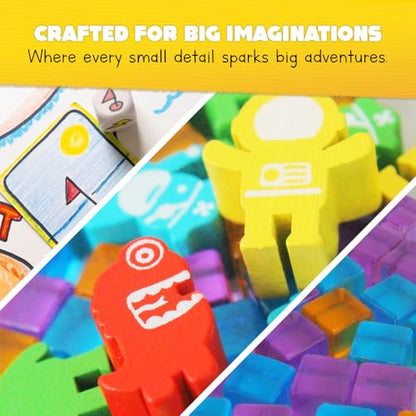 Blank Board Game Kit for Kids & Families – Make Your Own Game with 180+ Pieces: Double-Sided Blank Game Board, Blank Cards, Dice, Wooden Tokens, Spinner | DIY Board Game Kit for Learning & Play