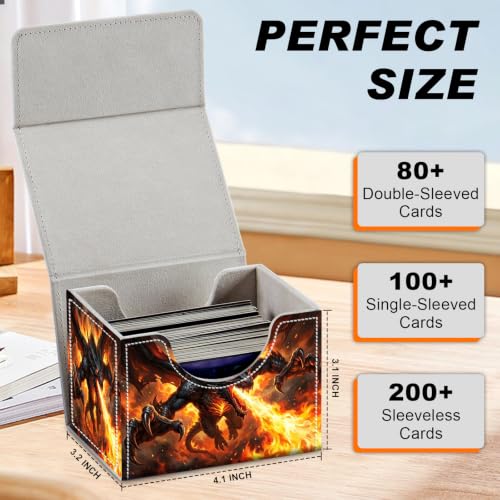 Magnetic Closure TCG Deck Box Portable Card Holder Trading Card Deck Box | PU Leather Collectible Card Case Game Trading Card Deck Box Storage Scratch Resistant Lining, Fire Breathing Dragon Fantasy - color: Fire Breathing Dragon Fantasy