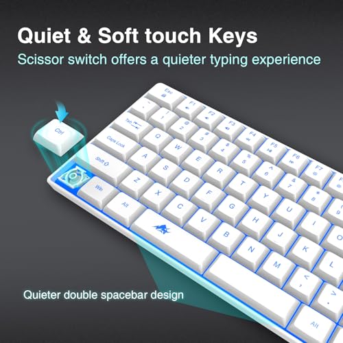 POWZAN Wireless Backlit Keyboard Quiet - Computer Rechargeable Ergonomic Light UP Keyboard, Silent Keys Full Size Compatible for Windows, Desktop, Laptop, PC, Gaming, PS5 - White - color: White