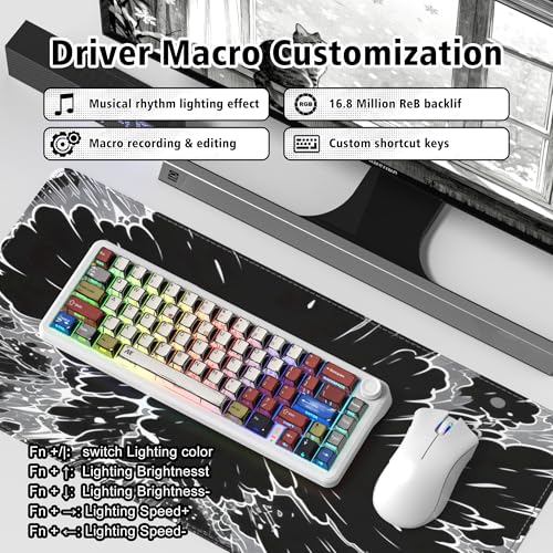womier 60% Mechanical Keyboard Wireless,Comic Gaming Keyboard White | L65 keyboard with Knob,4000mAh Battery, Tri Mode USB-C/BT5.0/2.4G Gasket Mounted Key Board Hot Swappable with Linear switch - color: White Comic