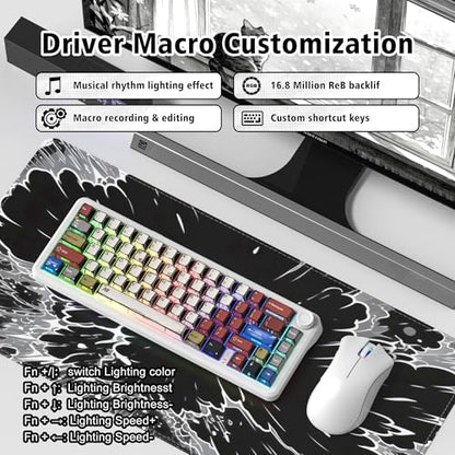 womier 60% Mechanical Keyboard Wireless,Comic Gaming Keyboard White | L65 keyboard with Knob,4000mAh Battery, Tri Mode USB-C/BT5.0/2.4G Gasket Mounted Key Board Hot Swappable with Linear switch - color: White Comic