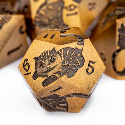 Metal DND Cat Dice Polyhedral RPG Dice Set with Gift Case for Dungeons Dragons Role Playing Game, 7PCS D and D Dice D6 D8 D10 D12 D20 D% (Antique Gold) - color: Cat-gold