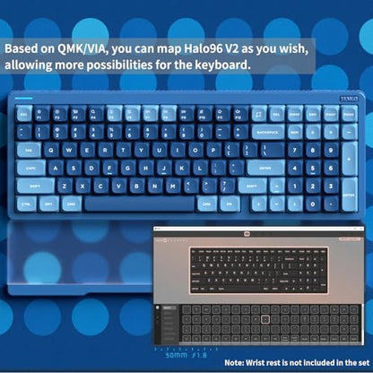 nuphy Halo96 V2 Wireless Keyboard,Gasket Structure,96% Hot Swappable Gaming Keyboard, 99 Kyes RGB Backlit Mechanical Keyboard, Support QMK/VIA,Bluetooth/USB-C/2.4GHz-Blue,Mint Switches (37gf) - color: Blue, size: Mint (37gf)
