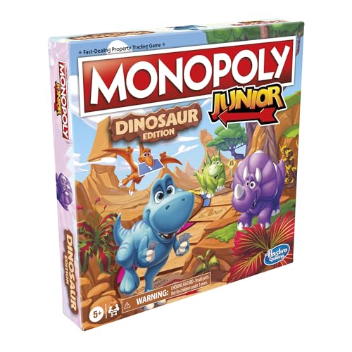 Hasbro Gaming Monopoly Junior Dinosaur Edition Game | Kids Board Games with Dino-Themed Toy Tokens | 2-4 Players for Boys & Girls | Ages 5+ (Amazon Exclusive)
