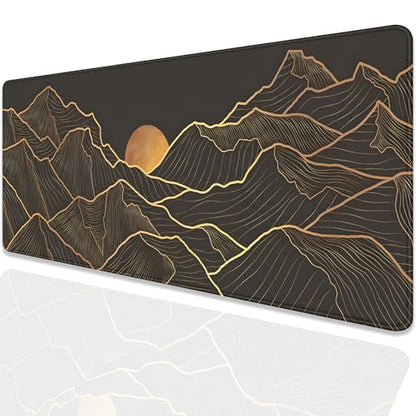 Gold Mountains Mouse Pad Desk Pad,Extended Gaming Mouse Mat with Stitched Edges Non-Slip Waterproof Rubber Base Mous Mat for Office,Computer,Keyboard,Laptop and Home Desk Pad(27.5X11.8 in) - color: Gold Mountain