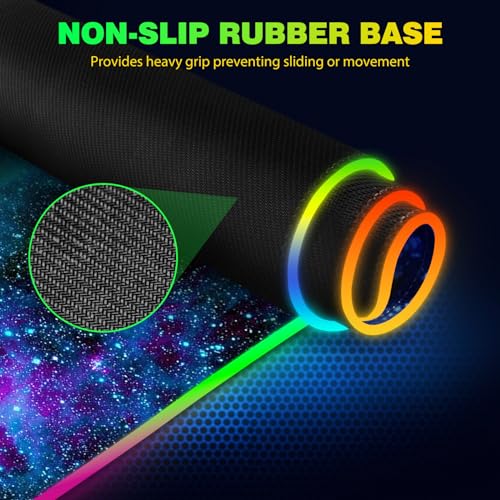 AIMSA Wireless Charging RGB Gaming Mouse Pad 15W, Extended LED Desk Mat Protector 800x300x4MM, 14 Light Modes Extra Large Mousepad Non-Slip Rubber Base Desk Mat, Galaxy Nebula Universe - color: Galaxy Nebula Universe