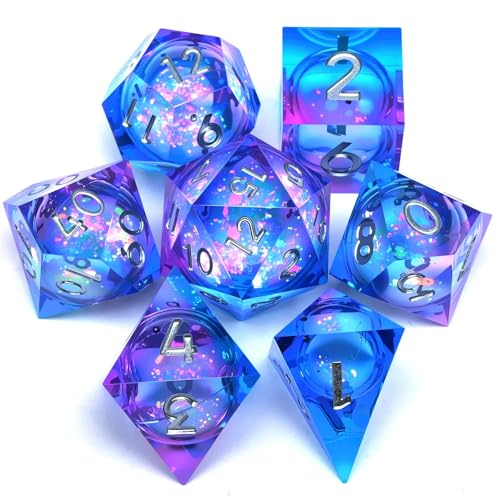 Liquid Core Quicksand Resin DND Dice, Sharp Edge Dungeons and Dragons Polyhedron Game Dice Set for Role Playing Games RPG Explorer Magic, Holiday Birthday Gifts Party Favors - color: Quicksand Purple