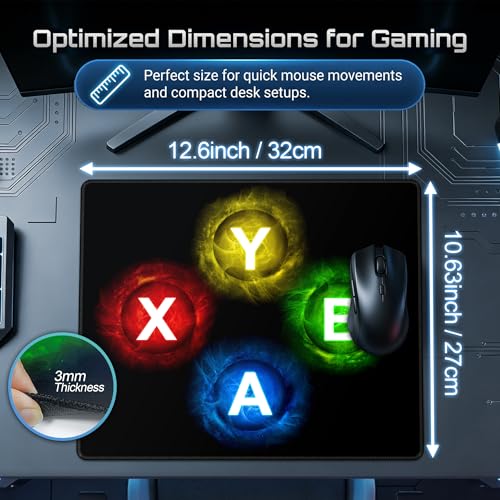 Gamepad Button Big Mouse Pad Large, Gaming Controller‌ Mouse Pad Desk Pad, Long Computer Keyboard Mouse Mat Mousepad with Non-Slip Base and Stitched Edge for Gaming and Office (XYAB, 12.6" x 10.6") - color: XYAB, size: 12.6L x 10.6W inches
