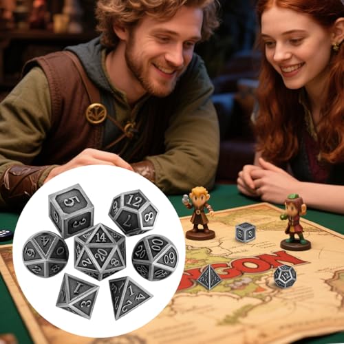Metal Dice Set, 7pcs Polyhedral Metal DND Dice Set, DND Starter Set, D&D Gifts with Gift Bag, Role Playing Board Games Accessories, Silver - color: Silver + Gift Bag