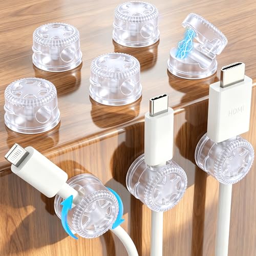 AGPTEK 8 Pack Magnetic Cable Clips, 360° Rotatable Cord Holder, Clear | Adhesive Desk Cord Organizer for Nightstand, Home Office Wire Management Wire Keeper for Phone Charger USB Charging Cables - color: Clear